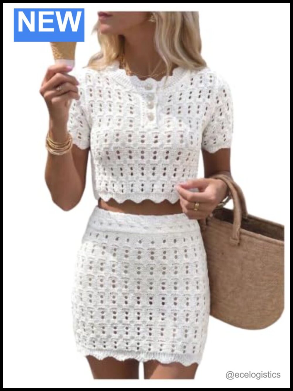 Crochet 2 Piece Outfit Crop Top and Mini Skirt Set